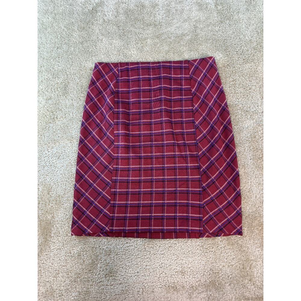 J Jill Skirt Womens Size Small Ponte Knit Red Plaid Pencil Stretch D269
